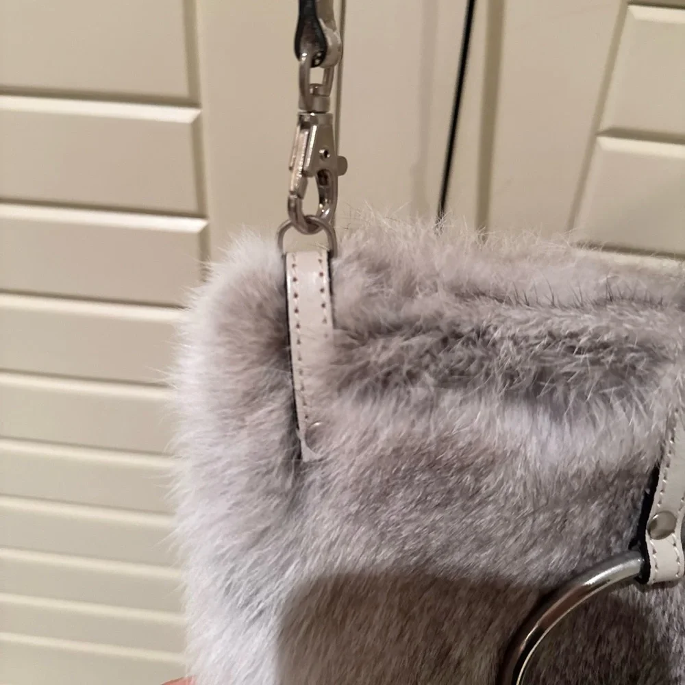Real rabbit fur ethically handmade authentic genuine grey bunny fur bag